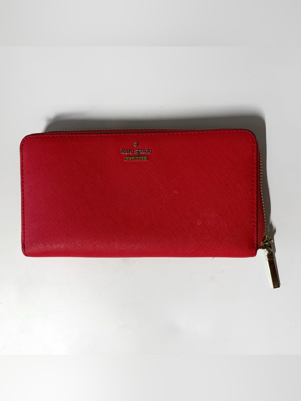 kate spade red zip-around leather continental wallet